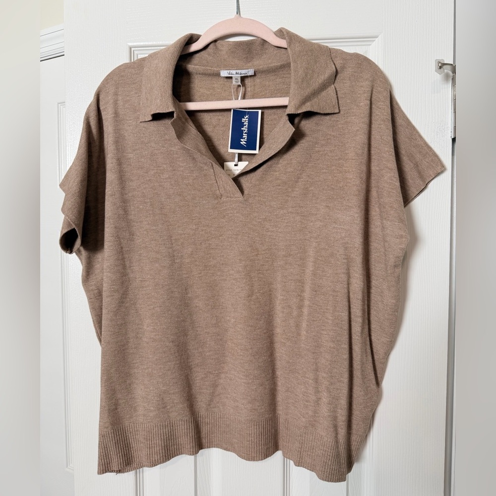 Vila Milano Short Sleeve Polo Tunic in Heather Wheat Size XL